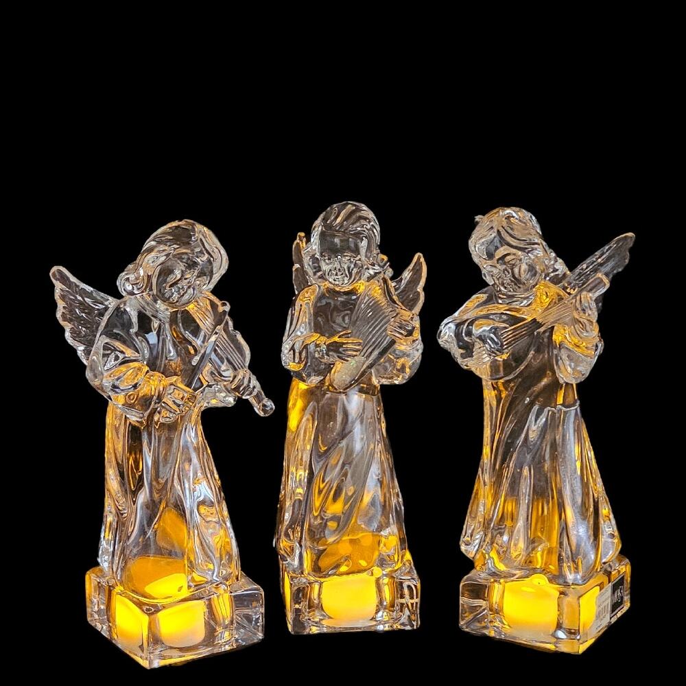 Mikasa Herald Collection Crystal Angel Figurines Germany Musical Set of Three